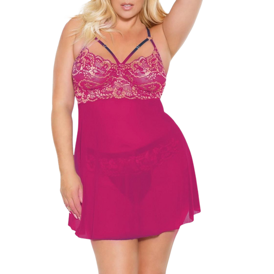 Pink/Rose Gold Babydoll & Thong