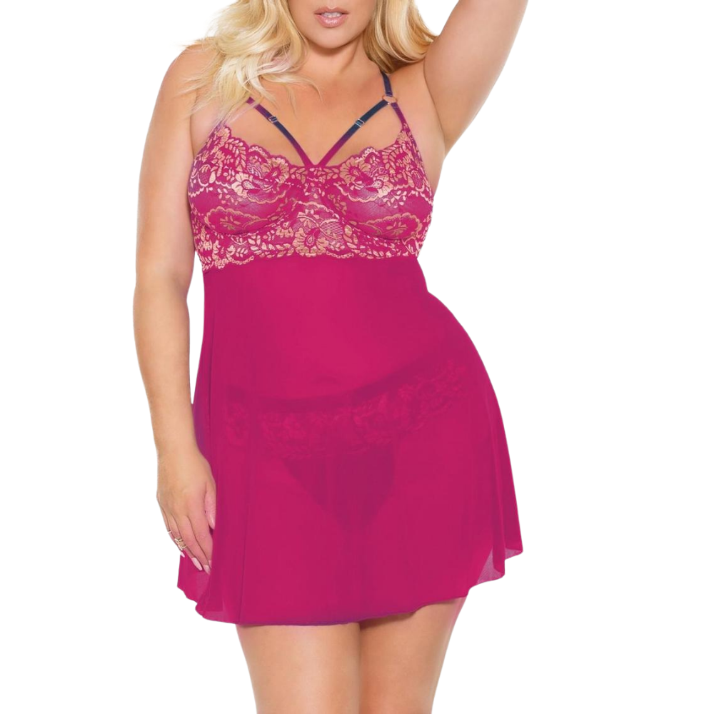 Pink/Rose Gold Babydoll & Thong