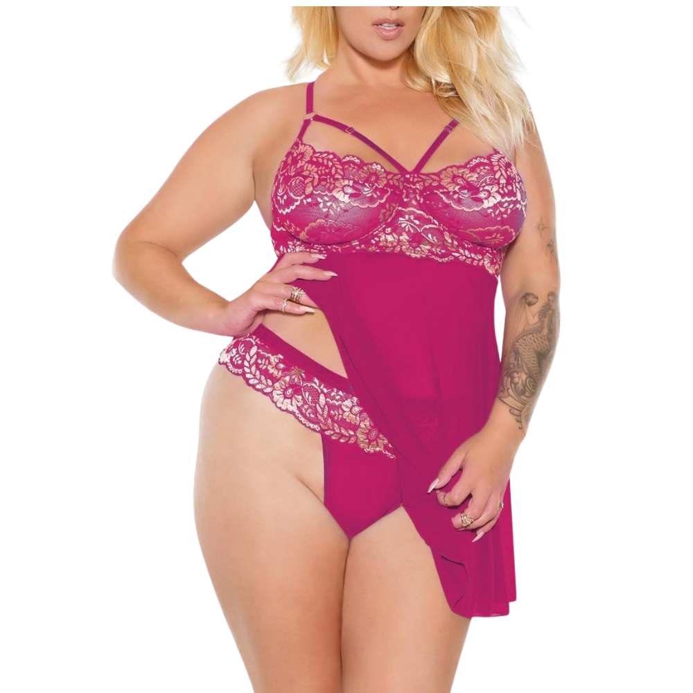 Pink/Rose Gold Babydoll & Thong