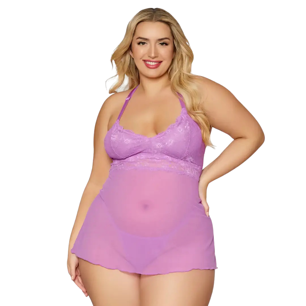 Lace & Mesh Chemise with G-String