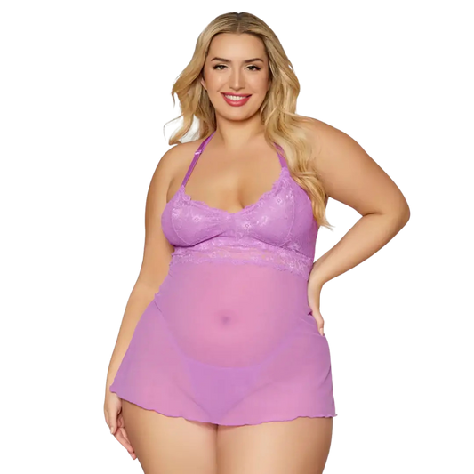 Lace & Mesh Chemise with G-String